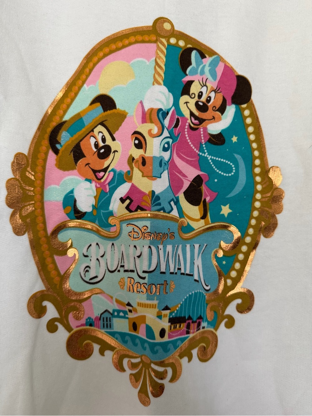 Disneyland White Zip-Up Hoodie with Gold & Teal Boardwalk Resort Logo - Picture 6 of 7